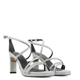 Silver glitter geometric heel sandal