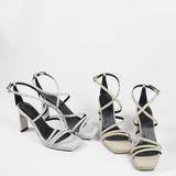 Silver glitter geometric heel sandal